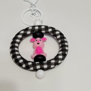 Black and White Circle with Piglet Beaded Keychain