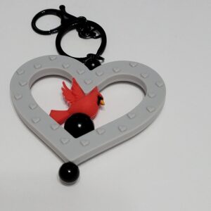 Grey Heart with Cardinal Beaded Keychain