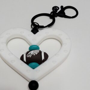 White Heart with Eagle Football Beaded Keychain