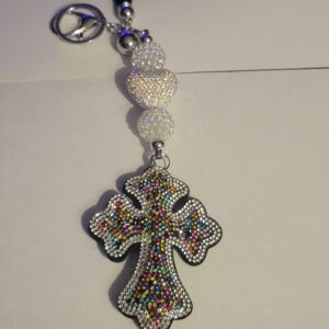 Bling Rainbow Cross Beaded Keychain