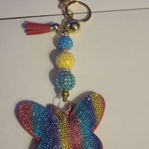 Bling Rainbow Butterfly Beaded Keychain