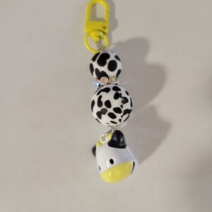 Small Black and White Cow Bell Keychain