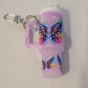 Purple Tumbler Keychain with Rainbow Wings