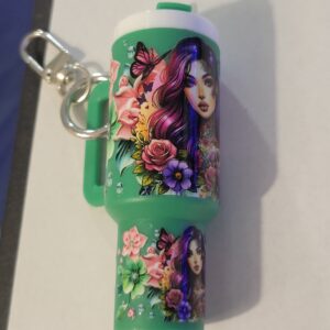 Green Tumbler Keychain with Pretty Girl