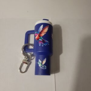 Blue Tumbler Keychain with Hummingbird