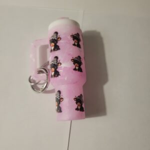 Pink Tumbler Keychain with Cow in Hat