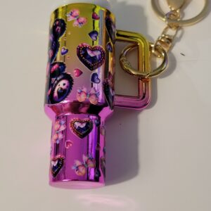 Yellow and Pink Tumbler Keychain with Bear