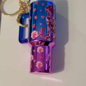 Purple and Pink Tumbler Keychain with Flower Cat