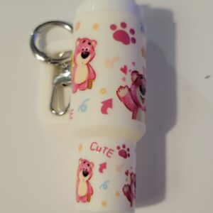 White Tumbler Keychain with Lotso Bear