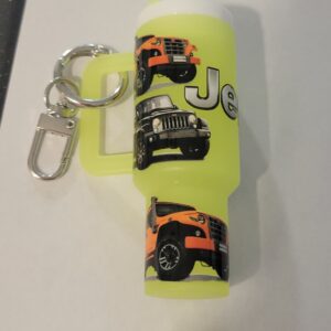 Yellow Tumbler Keychain with Jeeps