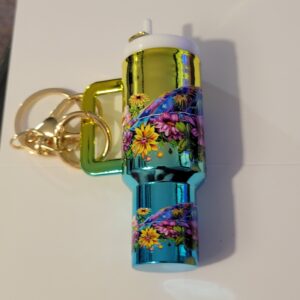 Yellow and Blue Tumbler Keychain with Turtle
