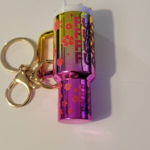 Yellow and Pink Tumbler Keychain with F***