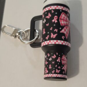 Black Tumbler Keychain with Pink Bows