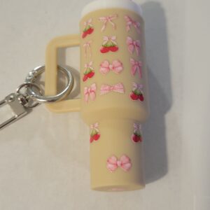Tan Tumbler Keychain with Cherries
