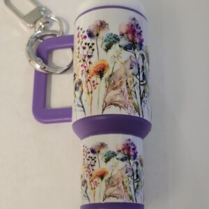 Purple Tumbler Keychain with Flowers